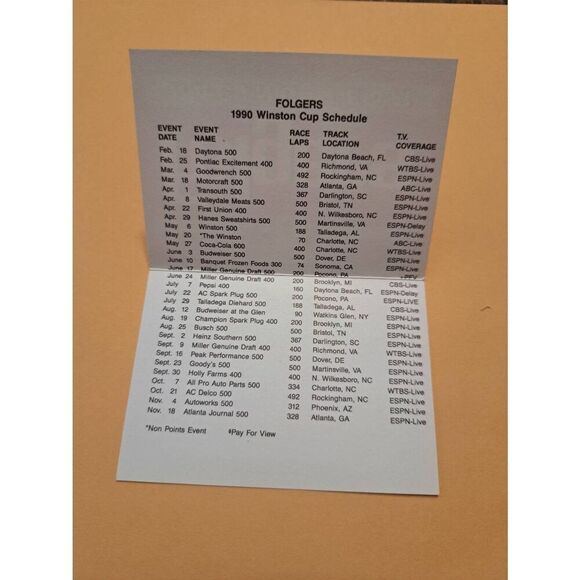 1990 Folger’s Coffee Racing NASCAR Pocket Schedule Mark Martin Roush Vintage - Picture 3 of 3